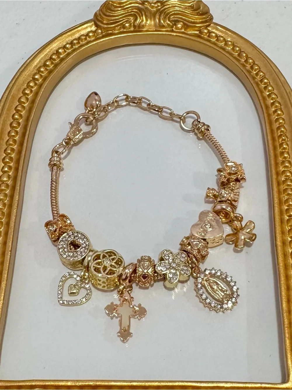 New Gold Tones Charm Cross, Heart Bracelet